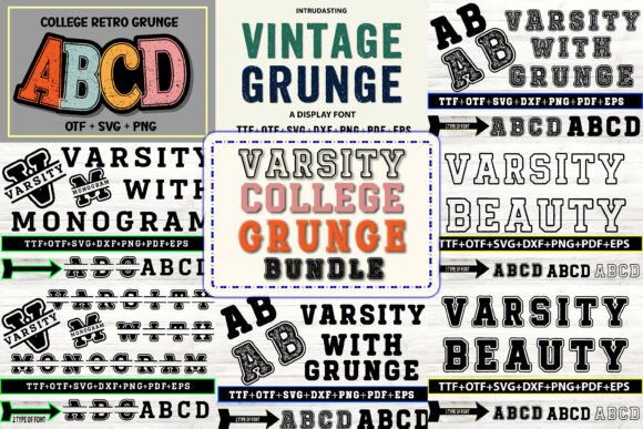 Varsity College Grunge Bundle: Bold Typography with Character